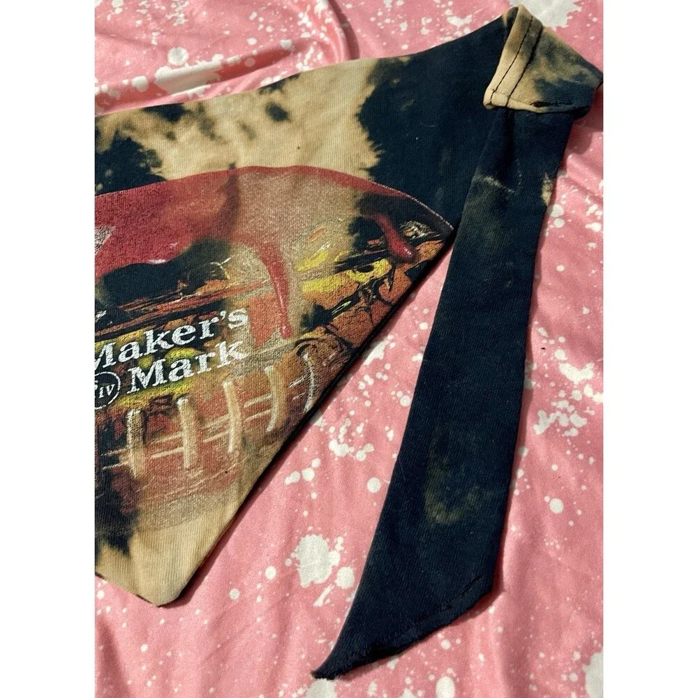 Maker's Mark Bourbon Football Bleach Tie-Dye Tie-On Dog Bandana Upcycled SzM/L